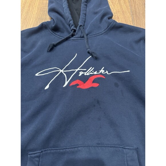 Hollister Pullover Hoodie Sweathshirt XL Navy Blue Embroidered Surfer (SEE PICS) - Picture 2 of 5